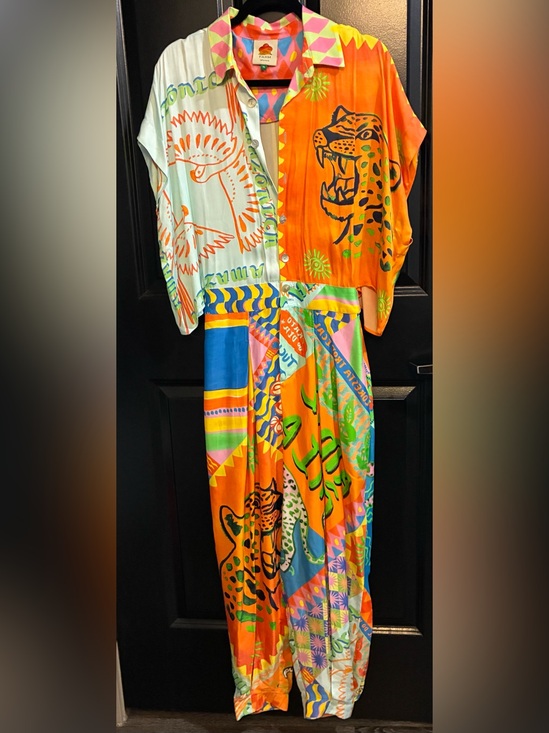 FARM Rio Pants - Like New Farm Rio  Tiger Print Jumpsuit in Orange & Multicolor wi/pockets. Sz XS